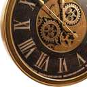 October Elf Large Real Moving Gears Wall Clock 24 Inch Vintage Industrial Steampunk Large Big Metal Wall Clock for Living Room Decor (24 Inch Roman Antique Brass Brown)