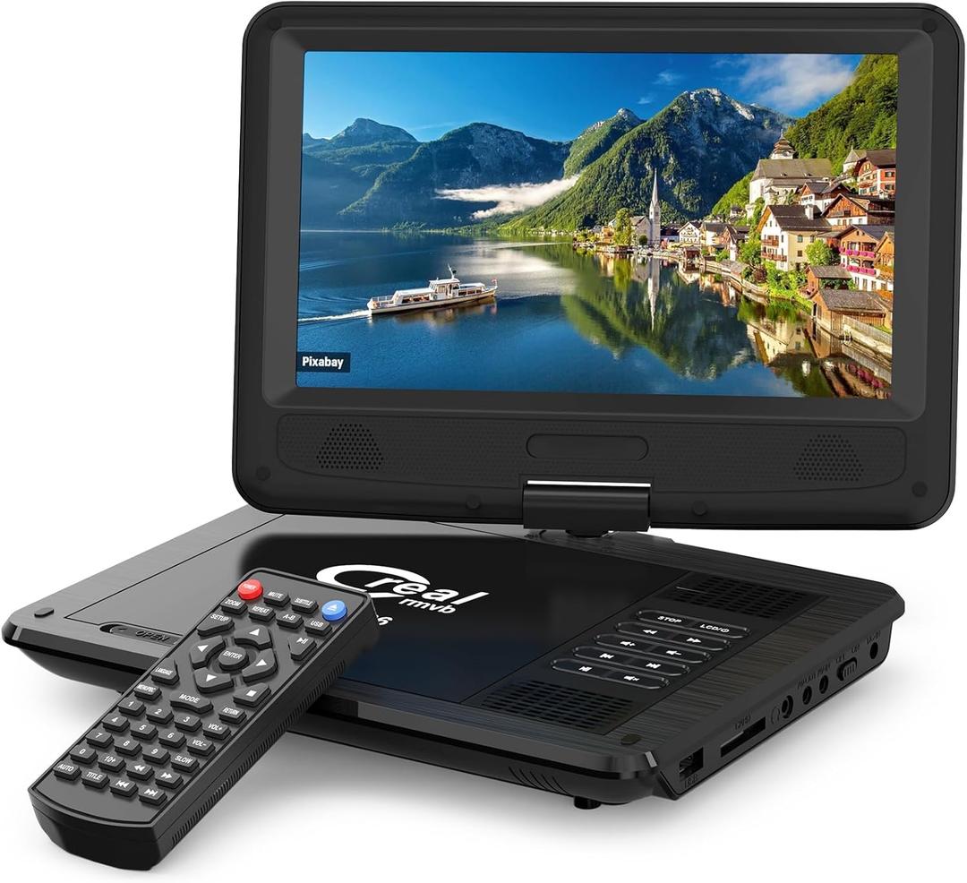 11.5" Portable DVD Player for Kids and Car with 9.5" Swivel Screen, 4-6 Hours Working Time, Car DVD Player with Dual Speakers, Remote Control, Support Sync TV, Region Free USB/SD/AV (Black)