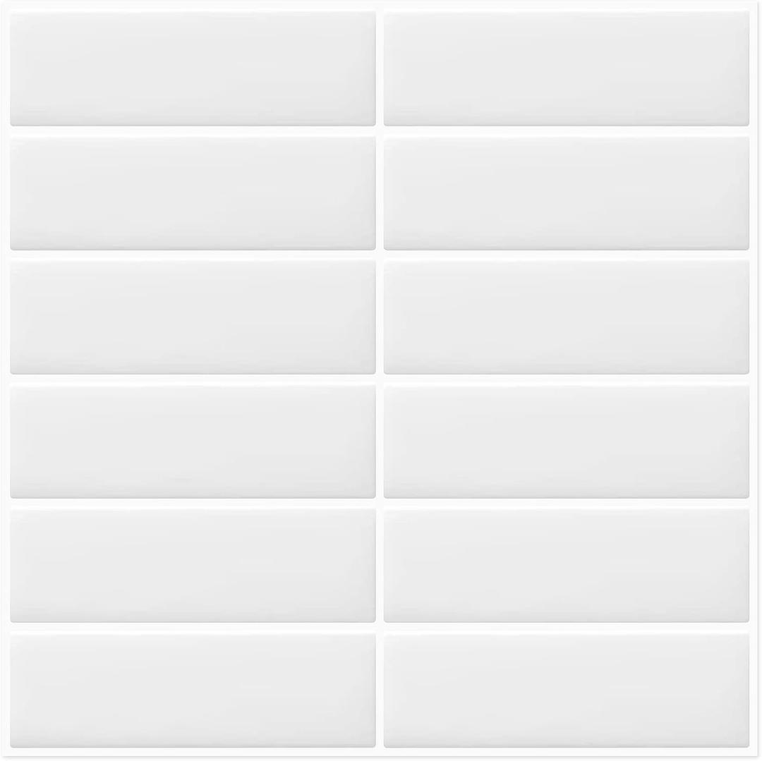 DEWOO 10-Sheet White Peel and Stick Subway Backsplash Kitchen Bathroom Rectangle Self Adhesive Wall Tile Sticker Thin (12"12")