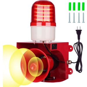 AC110V Industrial Siren Alarm Strobe Light-120dB Loud Horn&Red Beacon Warning Light,Waterproof Indoor/Outdoor Safety Alarm for Emergency,Factory,Office,Fires,Tornado,Intruders,Animal Deterrent