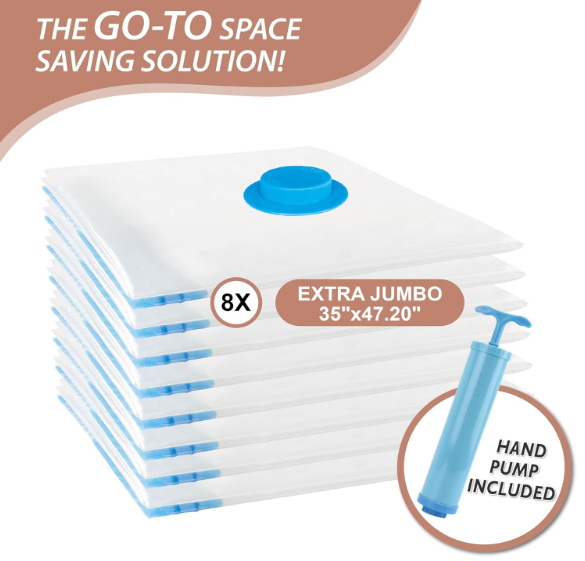 Cozy Essential 8 Pack XXL Jumbo Vacuum Storage Bags, Extra Large Vacuum Seal Bags for Comforters, Bedding, Blanket Storage, Giant Space Saver Bags for Huge Stuffed Toy(47.2x35 in)