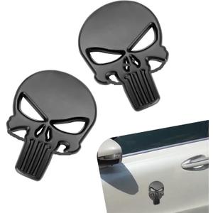 2 PCS Car Decal, 3D Metal Skull Sticker Car Accessories, Waterproof Scratch-Resistant Exterior Body Decoration, Universal for Most Cars, Trucks, SUVs (Black)