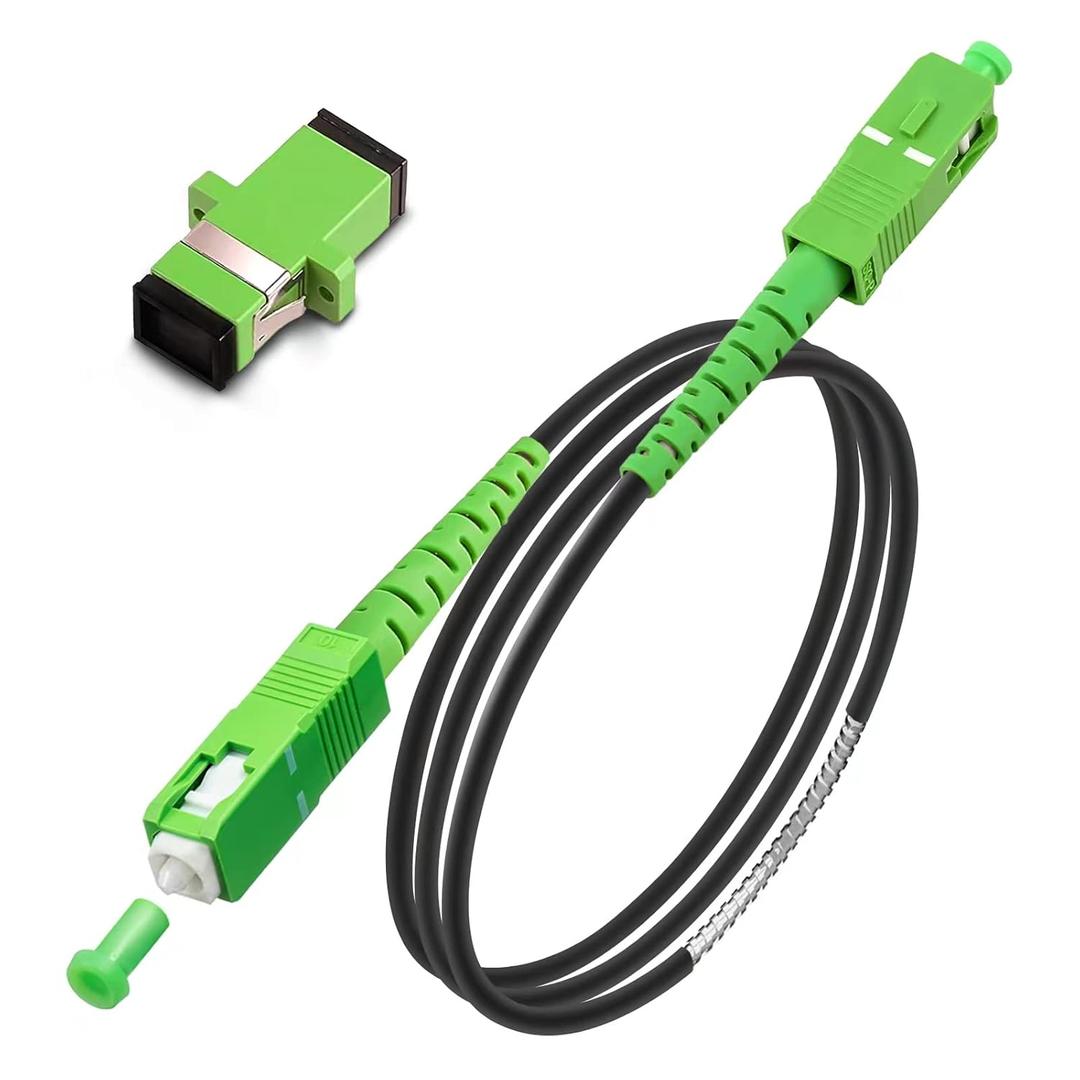 SC/APC to SC/APC Fiber Optic Internet Cable, Armored Single Mode Patch Cable, Fiber Optic Jumper Optical Patch Cord - SIMPLEX - 9/125um - OS1/OS2 Compatible, LSZH Black, 2m