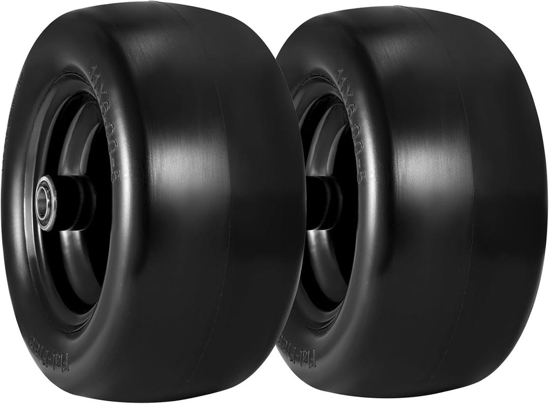 11x6.00-5" Flat Free Lawn Mower Tires Solid Smooth 2PCS for Zero Turn Mower | Mower Tire with 3/4", 5/8" & 1/2" Bearings,6" - 8" Centered Hub,400lbs Load for Residential and Commercial Mower