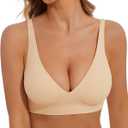 BOUFOR Deep V Bra Low Cut Sexy Push Up Bralette Seamless Comfy Smoothing Wireless Bras for Women Pack of Padded Bralettes (Small, Nude)