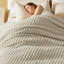 Bedsure Blanket Queen Size for Bed - 350GSM Fluffy Plush Bubble Blanket Queen Size for Home Room Decor, GentleSoft Cute Fleece Soft Cozy Gifts for Women Girls, Beige, 90x90 Inches