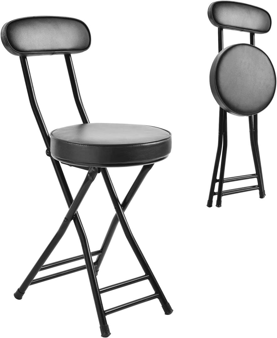 H HOMEWINS Cushioned Padded Folding Stool,1PCS 18.7-Inch Counter Height Bar Stool,Portable Folding Stool with Handle for Fishing Hiking Gardening Travel BBQ (Black)