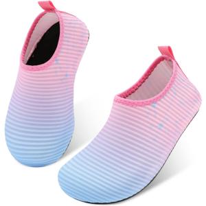 JIASUQI Kids Boys and Girls Summer Athletic Water Shoes Aqua Socks for Beach Swimming Pool (1-2 Little Kid, Gradient Blue Pink)