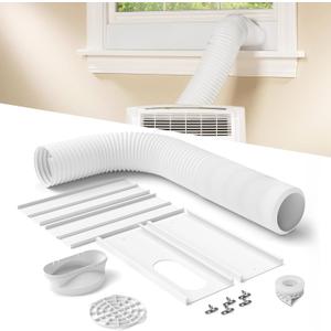 Portable Air Conditioner Window Vent Kit with 80" Length, 5.9" Diameter Exhaust Hose, 13Pcs Universal PVC AC Window Slide Seal with 4 Panel(17" to 63") for Horizontal & Vertical