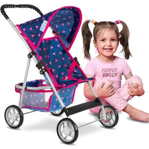 Baby Doll Stroller | Pram for Girls | Umbrella Stroller for Kids - Lightweight Play Carriage for Ages 2+ Years | Baby Doll Accessories with Storage | 22.05-Inch Handle Height, Model KP0280T