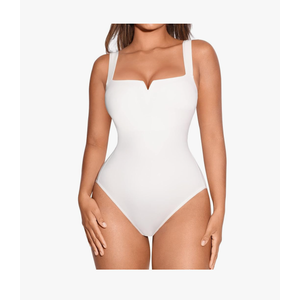 FeelinGirl Square Neck Bodysuit for Women Sleeveless Tummy Control Slimming Bodysuit Going Out Tank Tops (3X-Large, White)