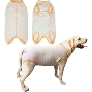 Dogs Recovery Suit Post Surgery Shirt for Female Male Dog, E-Collar Alternative Wound Protective Clothes (Grey orange-3XL)