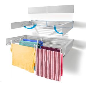 Step Up Laundry Drying Rack, Wall Mounted, Retractable Clothes Drying Rack, 60lbs Capacity, 20 Linear Ft, with Wall Template and Long Screwdriver Bit (40" White), 40" Wide