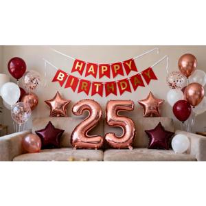 25th Birthday Party Decorations Rose Gold for Women,Birthday Banner Rose Red Number 25 Balloons Star Foil Balloons 25th Birthday Confetti Balloons for Women 25 Years Old Birthday Party(25th)