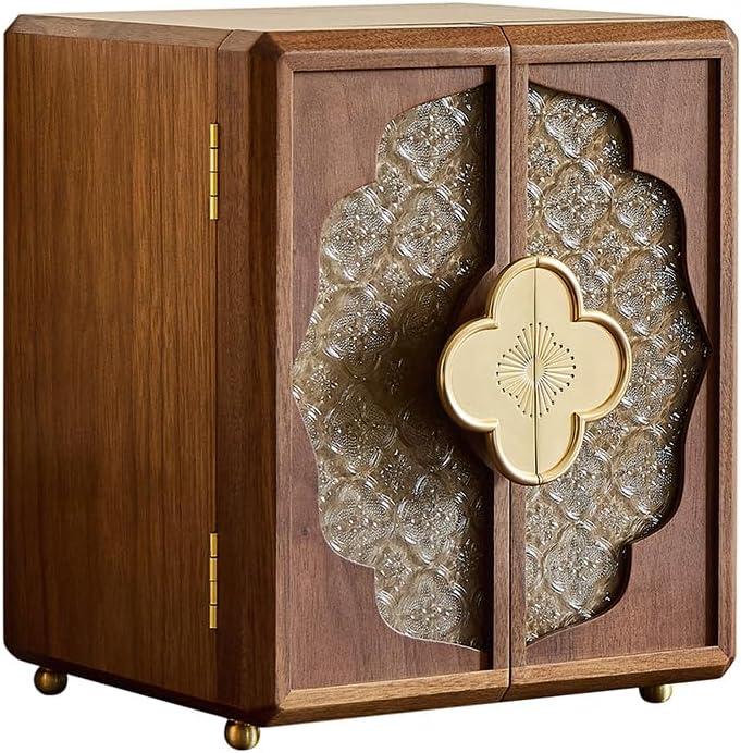 Double Door Jewelry Box, Black Walnut Jewelry Storage with Velvet Lining