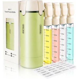 4 in 1 Travel Dispenser Bottle, TSA Approved Leak Proof Refillable Toiletry Containers for Shampoo, Conditioner, Lotion & Skincare Easy Clean Travel Bottles for Gym, Business
