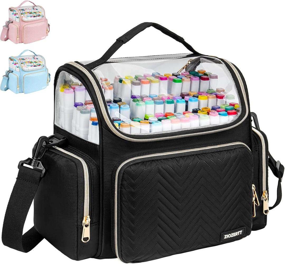 Large Marker Organizer Case for 200-300 Markers,Travel Marker Storage Bag with Dividers and 4 Pockets,Marker Organizer Holder for Paint Brushes,Colored Pencils and Other Art Supplies,Bag Only,Black