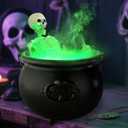 JOICEE Halloween Decorations Indoor, LED Mist Maker Halloween Witches Cauldron Black Plastic Cauldron with Skeleton for Halloween Decorations Home Room Mantel Table Decor (Black and White)