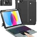 Nillkin iPad A16 (11th Gen) / 10th Gen Case with Detachable Keyboard, Magic Trackpad, 7-Color Backlit, Portrait/Landscape Modes, Rugged Keyboard Case for iPad 11th / 10th Generation (2025/2022), Black