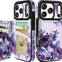 Shorogyt Compatible with iPhone 17 Pro Wallet Case with Card Holder - Cute Purple Flower Design Kickstand for Magnetic Clasp Back Flip Folio Leather Phone Covers for Women Men Girls