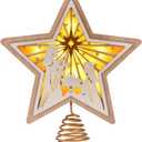 Christmas Star Tree Topper, Wooden 3D Star Glittered Hollow Plug-in Christmas Tree Topper Decoration with LED Light & 6-Hour Timer Function for Indoor Office Holiday Xmas 7.87" x 8.86" (White)