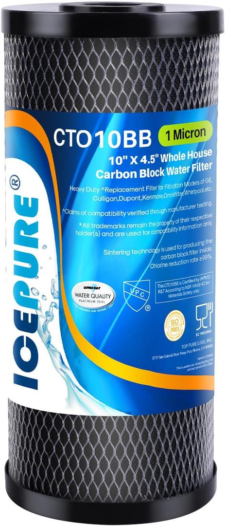 ICEPURE 10"X4.5",1 Microns Whole House Sediment Activated Carbon Water Filter Compatible with Dupont WFHDC8001,EP Series,EPM Series,CB-BB-10, GE FXHTC, GXWH40L, GXWH35F, GNWH38S, CTO10BB,1PACK