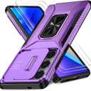 Case for Samsung Galaxy S25 Ultra with Slide Camera Cover+Screen Protector(2 Packs), Military Grade Shockproof Protective Cover, Rotated Ring Kickstand(A - Violet)
