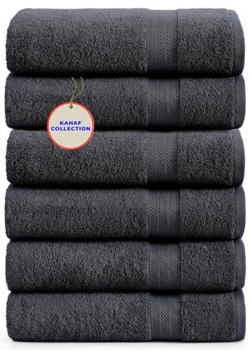 KAHAF COLLECTION 100% Cotton Bath Towels, 24x48 Pack of 6 Towels, Quick Dry, Highly Absorbent, Soft Feel Towel, Gym, Spa, Bathroom, Shower, Pool, Luxury Soft Towels (Grey, 24x48-6 Pack)