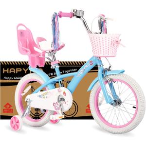 Kids Bike for Girls 12 14 16 Inch with Training Wheels, Toddler Bicycle with Basket and Doll Seat, Girls Bicycle for Kids Ages 2-9 Years, Bicicleta para Niñas, Multiple Colors