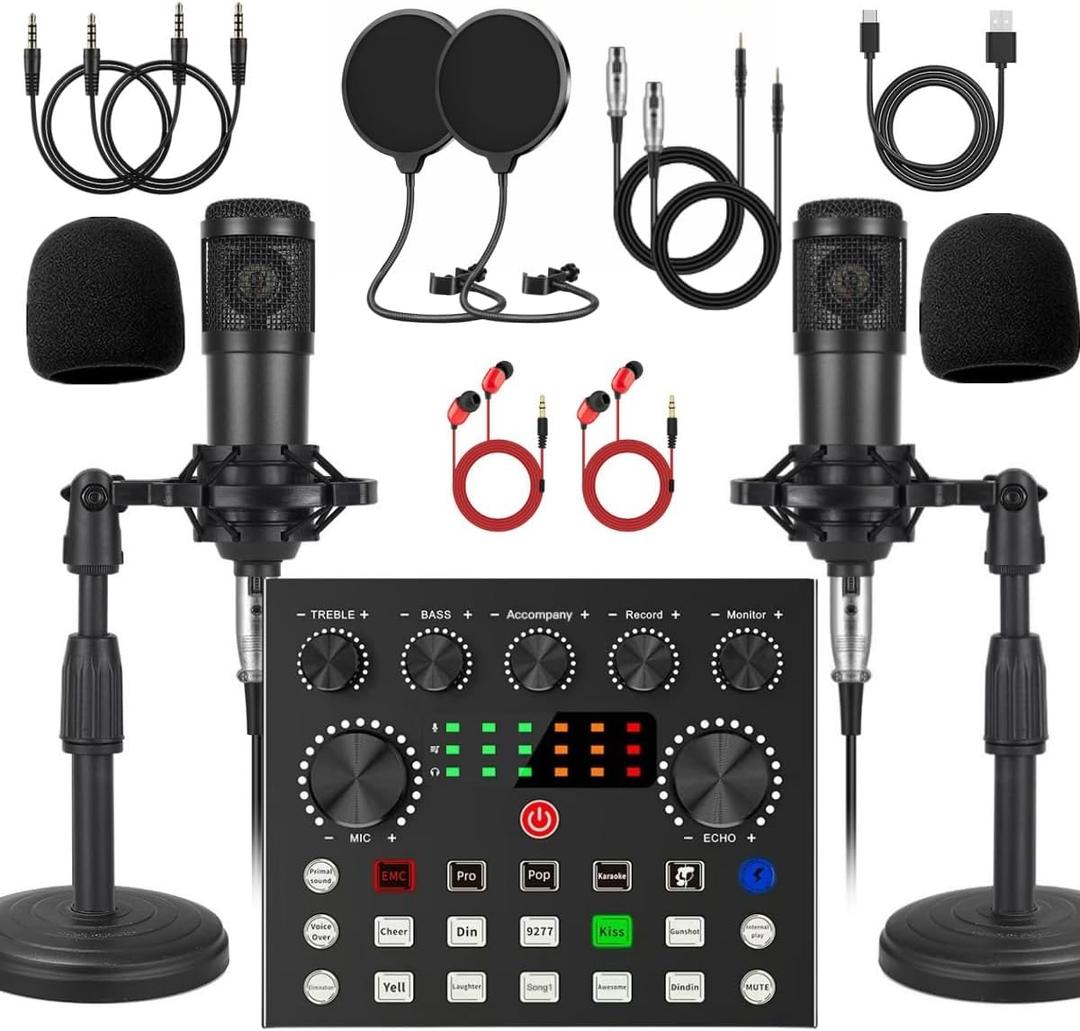V8s for 2, V8s Voice Changer with BM-800 Podcast Microphone Bundle - Studio Condenser Microphone Perfect for Podcasting, Recording, Singing, Streaming and Gaming
