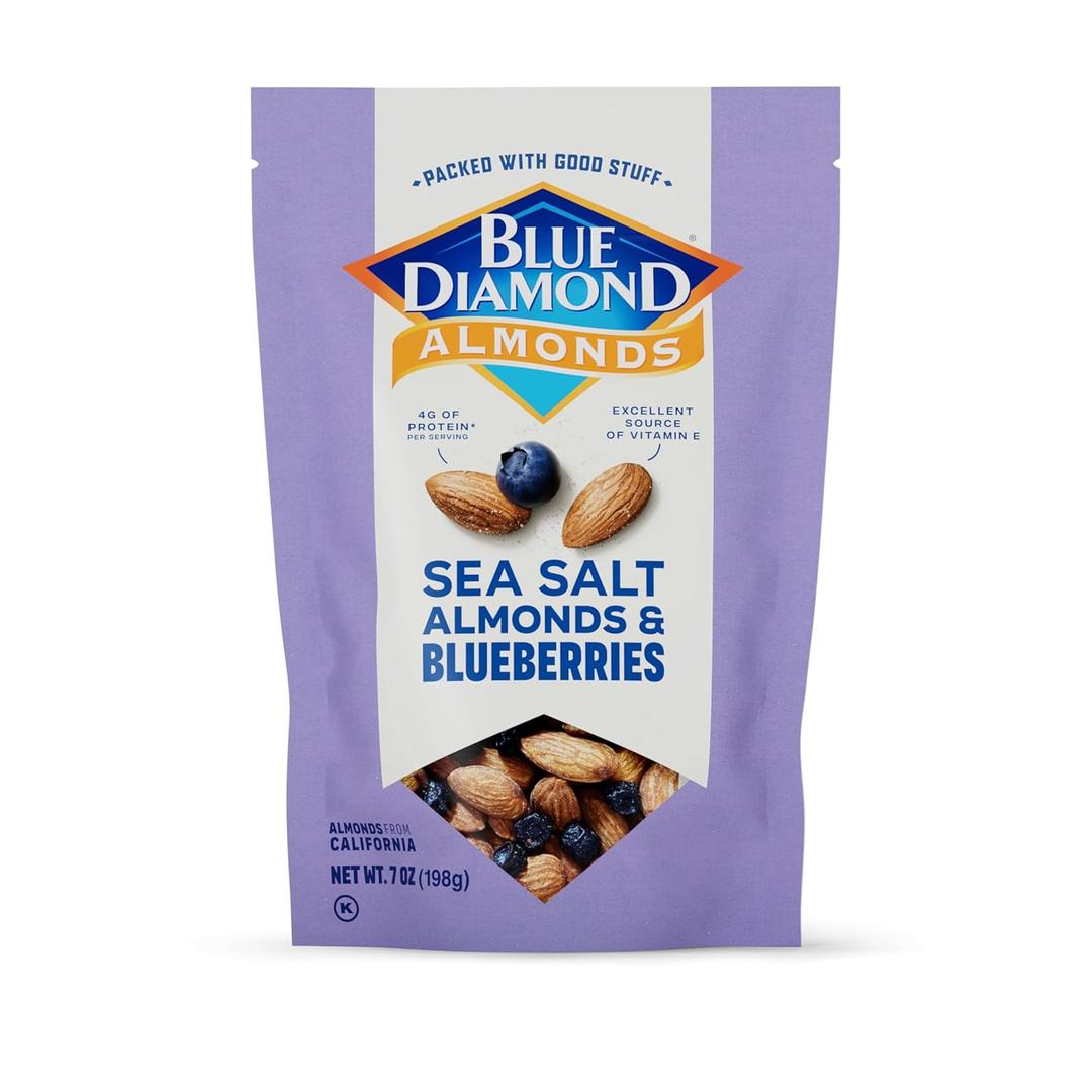 Blue Diamond Almonds, Premium Sea Salt and Blueberries Snack Nuts Perfect Snack Mix with Protein and Fiber, 7 Ounce (Pack of 1) (EXP 03/21/26)