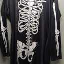 Tatuo Women Halloween Skeleton Costume Set Fun Midi Dress Stockings Silver Gray Curly Long Wig for Halloween Cosplay Party, XL