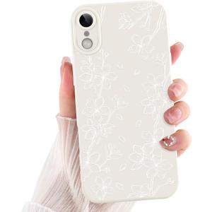 ZIYE for iPhone Xr Case Flower Floral Pattern for Women Girls Slim Soft TPU Camera Protection Cute Cover Designed for iPhone Xr 6.1 Inch White