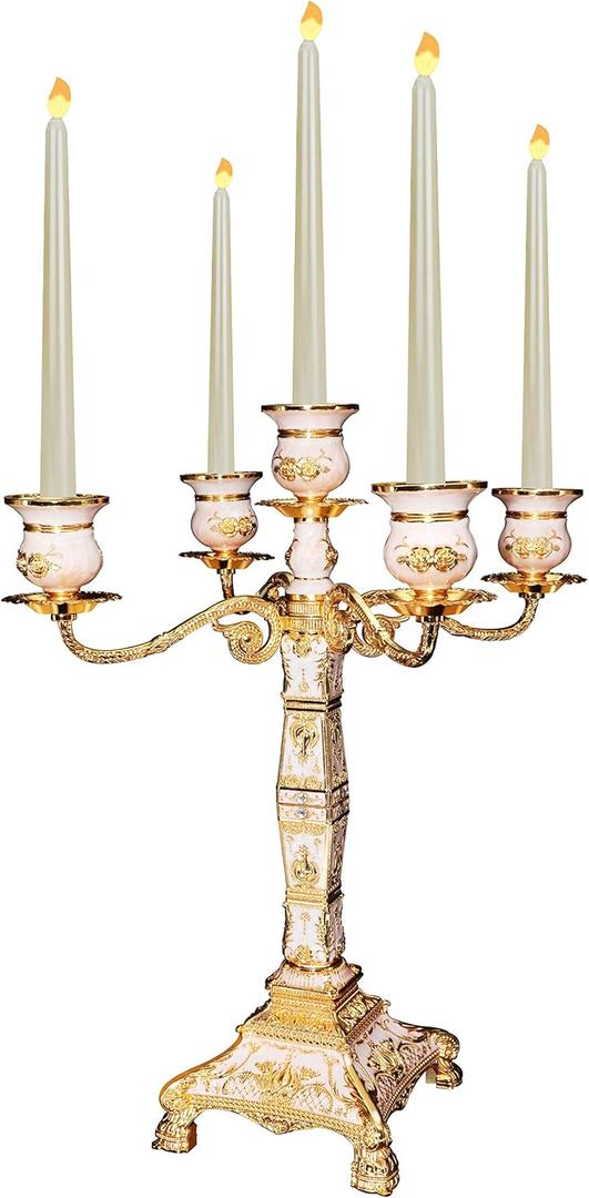 RosyLine Metal Candelabra 17" Height, Candle Holder with 5 Arms,Antique Bronze Furnish Candle Holder, Centerpiece for Home Decro,Wedding Event, Party,1 Pack (Golden)