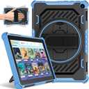 ROISKIN Case for Fire HD 8 & HD8 Plus Tablet - 360 Rotating Kickstand & Hand Strap - Kids Friendly (Blue-Black)