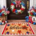 2 Pcs 4th of July Welcome Doormat- Outdoor Patriotic 250th Anniversary America Stars Door Mat, Front Rubber Non Slip Backing Floor Mats for Home Decoration Entryway Entrance Porch Decor