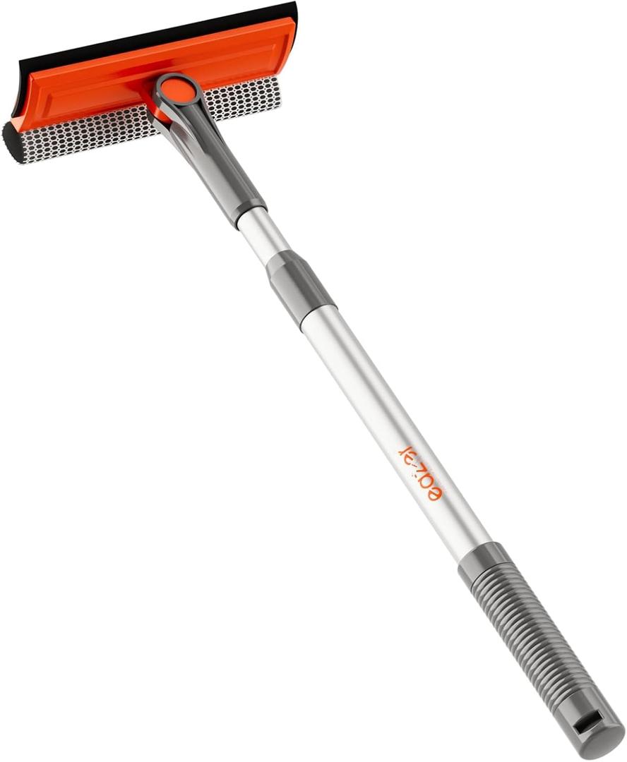 eazer Professional Window Squeegee, 2-in-1 Rotatable Squeegee for Window Cleaning Kit, Window Cleaner Tool, Window Washing Equipment Kit with Extension Pole (20''-30'') for Shower/ Windshield