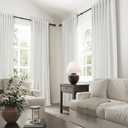 Joywell White Linen Curtains 90 Inches Length Long Rod Pocket/Back Tab/Hook Belt/Clip Rings Semi Sheer Window Curtains Farmhouse Linen Drapes for Bedroom Living Room 2 Panels Set,52x90,Off White