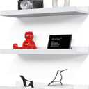 RICHER HOUSE 3 Set White Floating Shelves, 16 inches Wall Mounted White Shelves for Wall Decor, Picture Ledge Shelf with Lip for Storage Nursery, Bedroom, Living Room, Bathroom - White (3pcs*15.75in)