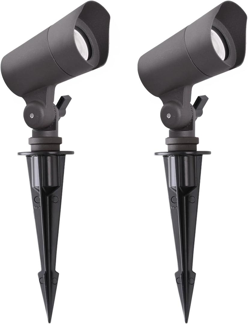 E ENERGETIC LIGHTING LED Landscape Lights with Connectors, 12V Low Voltage, Warm White 3000k, 4W, 175LM, Outdoor Waterproof Garden Pathway Lights Wall Tree Flag Spotlights with Spike Stand, 2 Pack