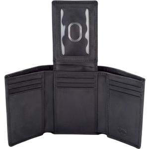 Stealth Mode Trifold Leather Wallet for Men with ID Holder and RFID Blocking (Black)