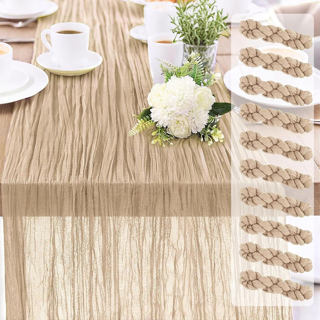 Cheesecloth Table Runner 10FT (35x120 Inch) - 10 Pack Nude Boho Gauze Fabric Cheese Cloth Table Runner Rustic Sheer Table Runners Cheesecloth for Wedding, Bridal Shower, Birthday Party Decor