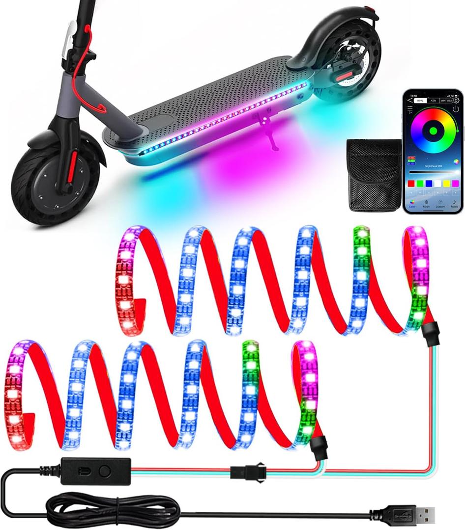 Keiurot Scooter LED Light Strips for Night Riding 5V High Bright Skateboard Lights APP Control RGBIC Waterproof Electric Scooter Accessories 2 in 1 