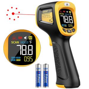 Infrared Thermometer Temperature -58F ~932F, Digital Laser Thermometer for Cooking, Pizza Oven, Grill & Engine, IR Thermometer Temp with Adjustable Emissivity & Max-Min Measure (Yellow)