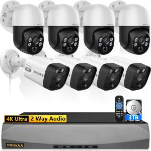 (Auto Tracking) 4K 2-Way Audio PTZ PoE Outdoor Wired Security Cameras System Home Wired Cameras Video Surveillance