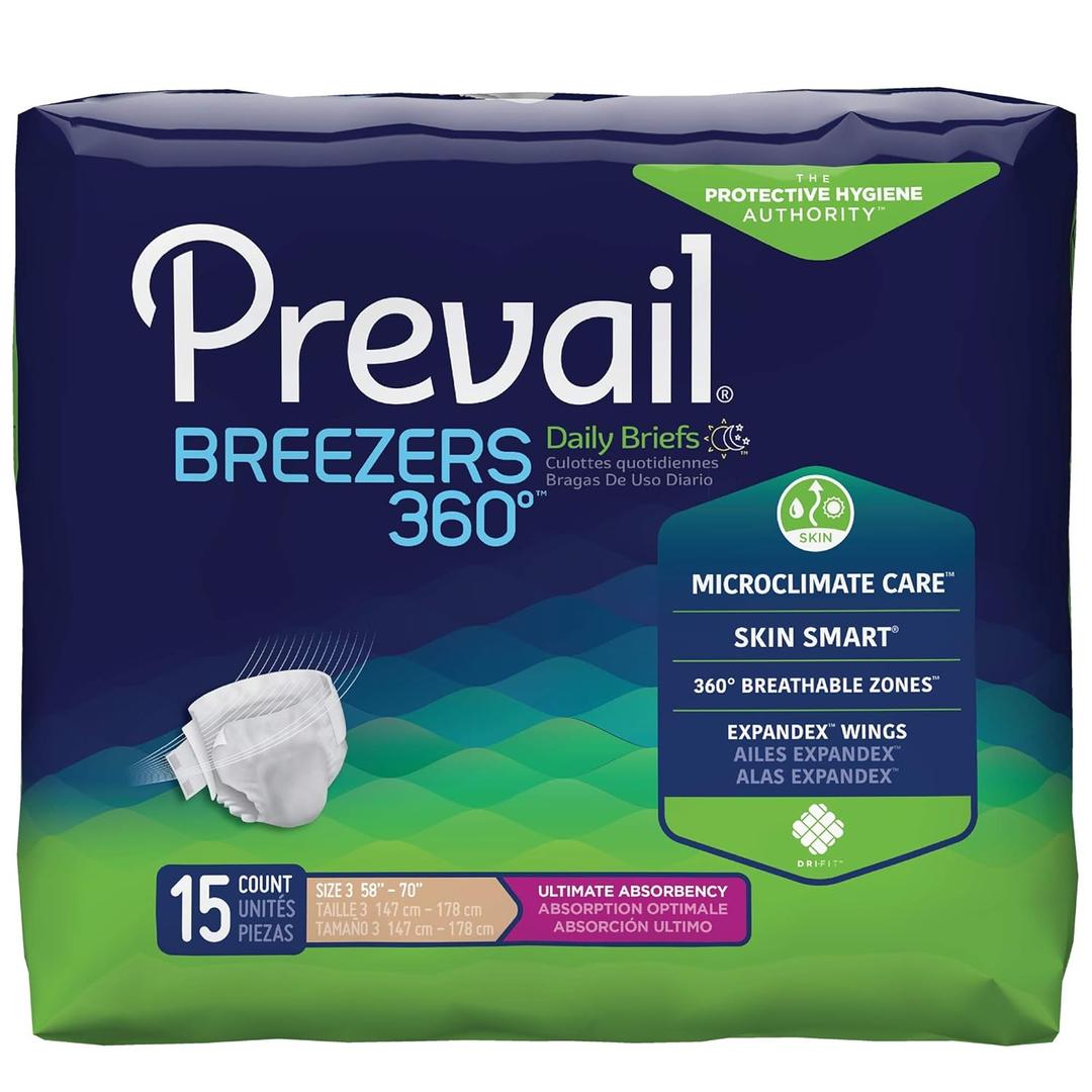 Prevail Air Incontinence Brief - Ultimate Plus Absorbency - Size 3 - X-Large - 15 Count (1 Pack of 15)