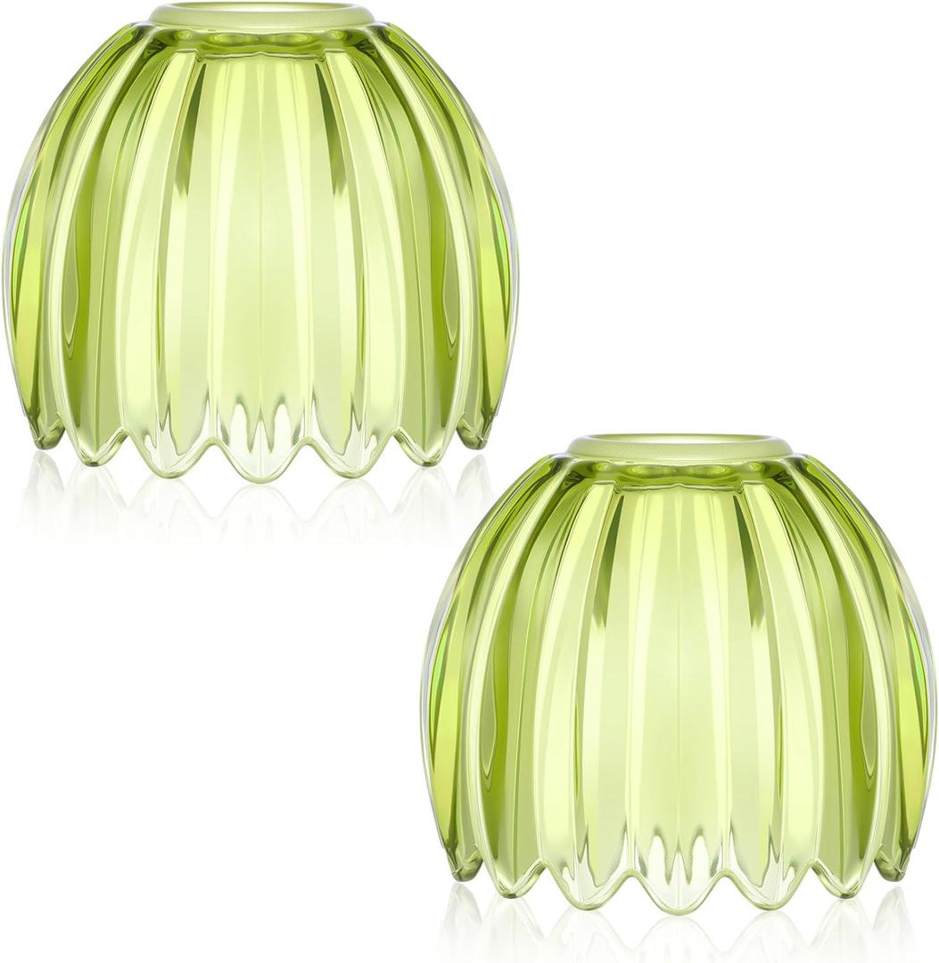 2 Pcs Green Glass Tulip Lamp Shades Small Flower Sconce Shade E26 Base 1.65" Top x 4.45" Dia. x 4.33" H Mini Lampshades Replacement for Floor Table Chandelier Decor Vanity Pendant Light Covers