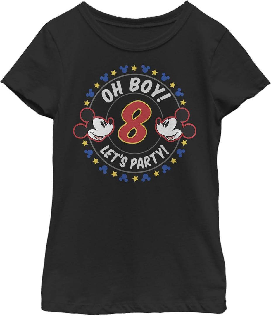 Disney Characters Oh Boy Mickey 8 Girl's Solid Crew Tee (Black), Small