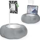 Lap Kindle Pillow Stand with Silicone Holder for Kindle Accessories and Phones (4.7"-8") & Adjustable iPad Stand for Desk with Snack Bowl for Tablets(8"-15.5")-Ideal for Hands-Free Reading (Grey)