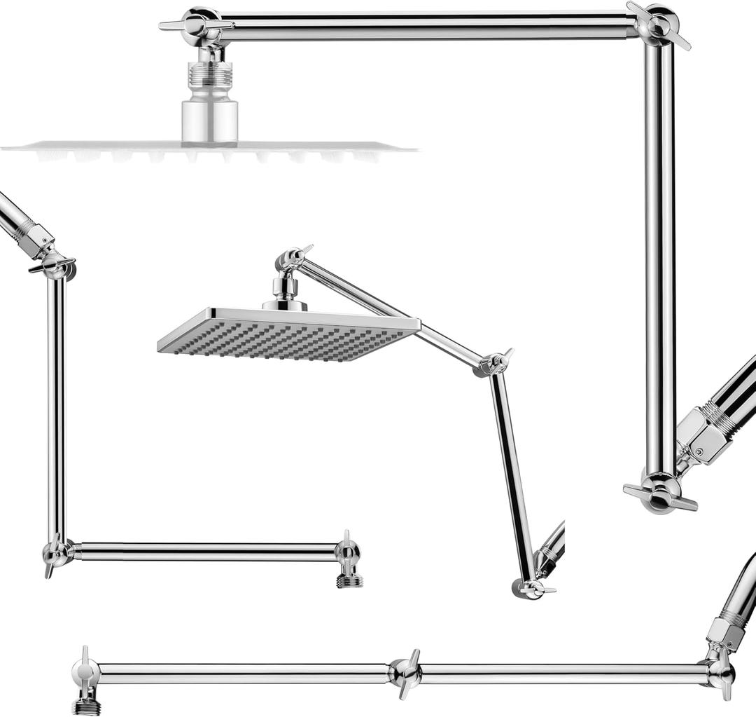 Shower Head Extension Arm, 16'' Solid Brass Extension Extra Long Extender With Locking Set Screw, Rise or Lower Angle Height Adjustable, G1/2 Universal Connector Compatible (Chrome)